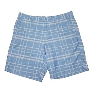 Crane Performance Plaid Golf Shorts Light Blue White Sz M 36 Waist